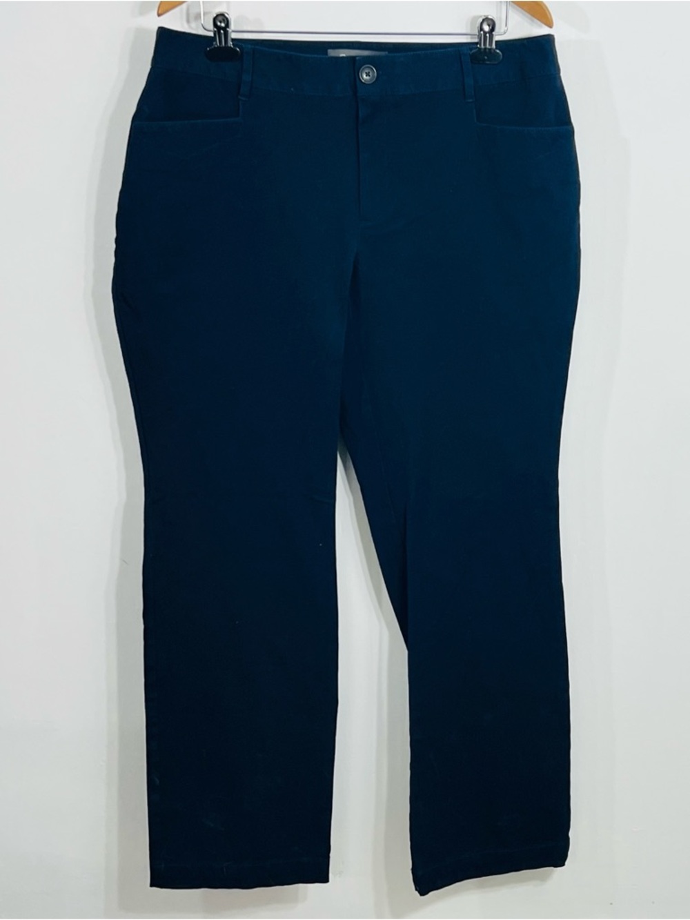 Eddie Bauer Curvy Fit Navy Blue Mid Rise Classic Business Casual Cotton Spandex